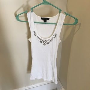 EXPRESS White Embellished Tank Top XS